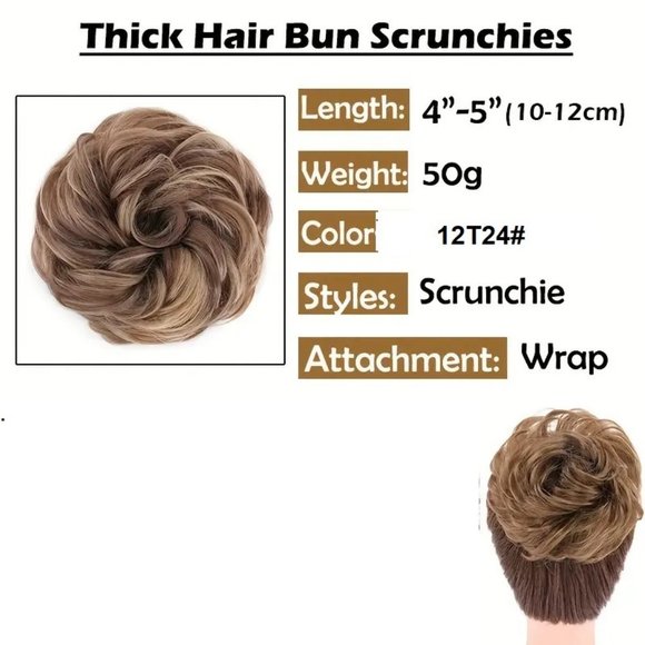 Bun Messy Hair Pieces Extensions Curly Synthetic Updo Lightest Brown Blended - Picture 4 of 11